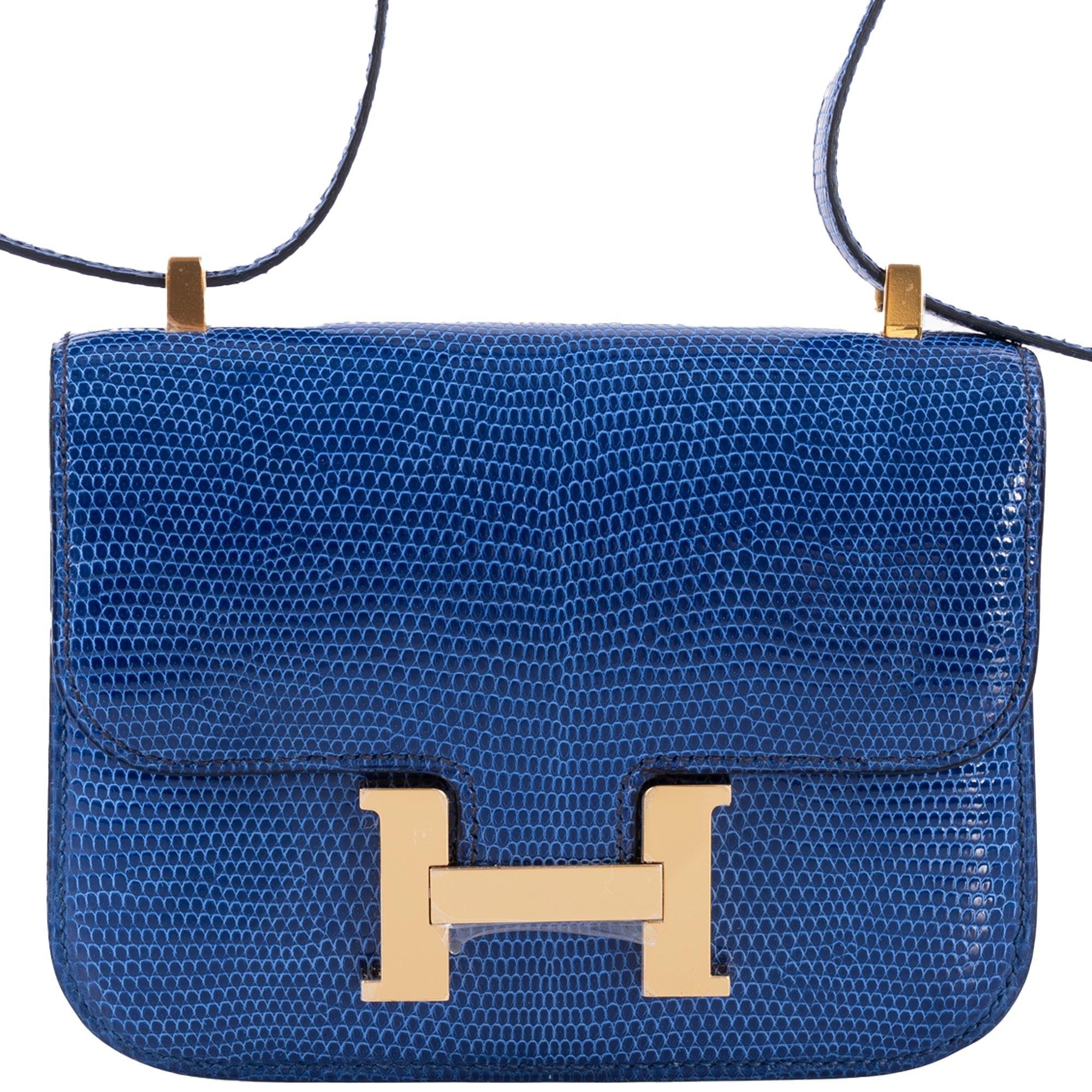 Hermès Constance Mini 14 Bleu Saphir Lizard Niloticus Gold Hardware