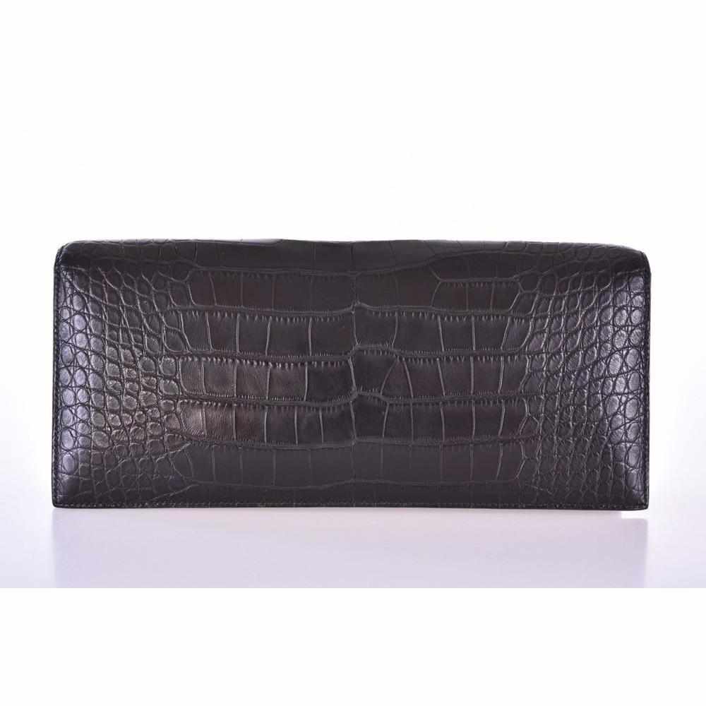 Hermès Verrou Alligator Elan Clutch Black Matte Palladium Hardware