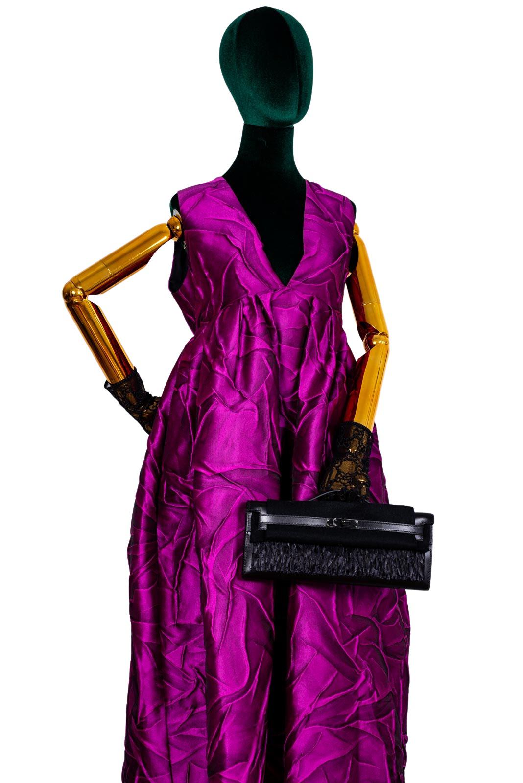 An Exceptional Hermès Kelly Cut SO-BLACK Calf Box Leather with Feathers Black PVD Hardware