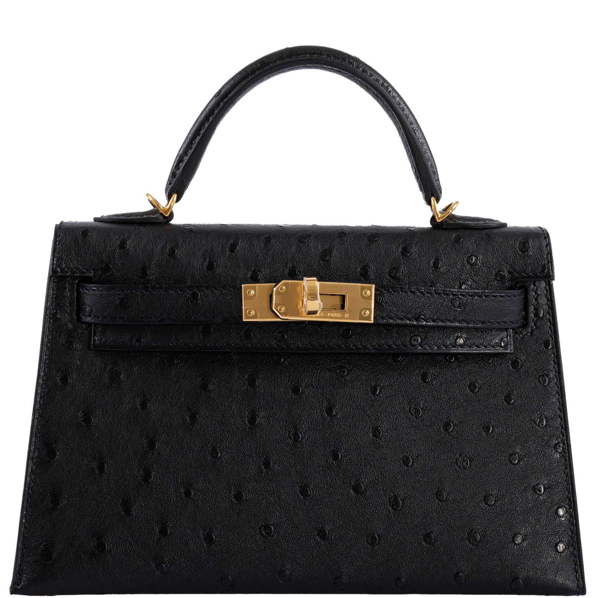 Hermès Kelly 20 Mini II Sellier Black Ostrich Gold Hardware - 2021, Z