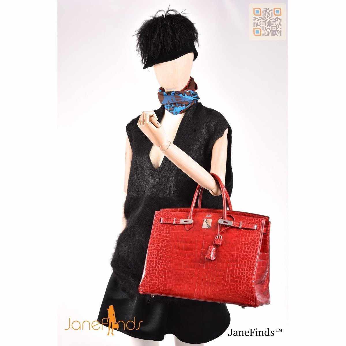 Hermès Birkin 40 Red Braise Porosus Crocodile Palladium Hardware