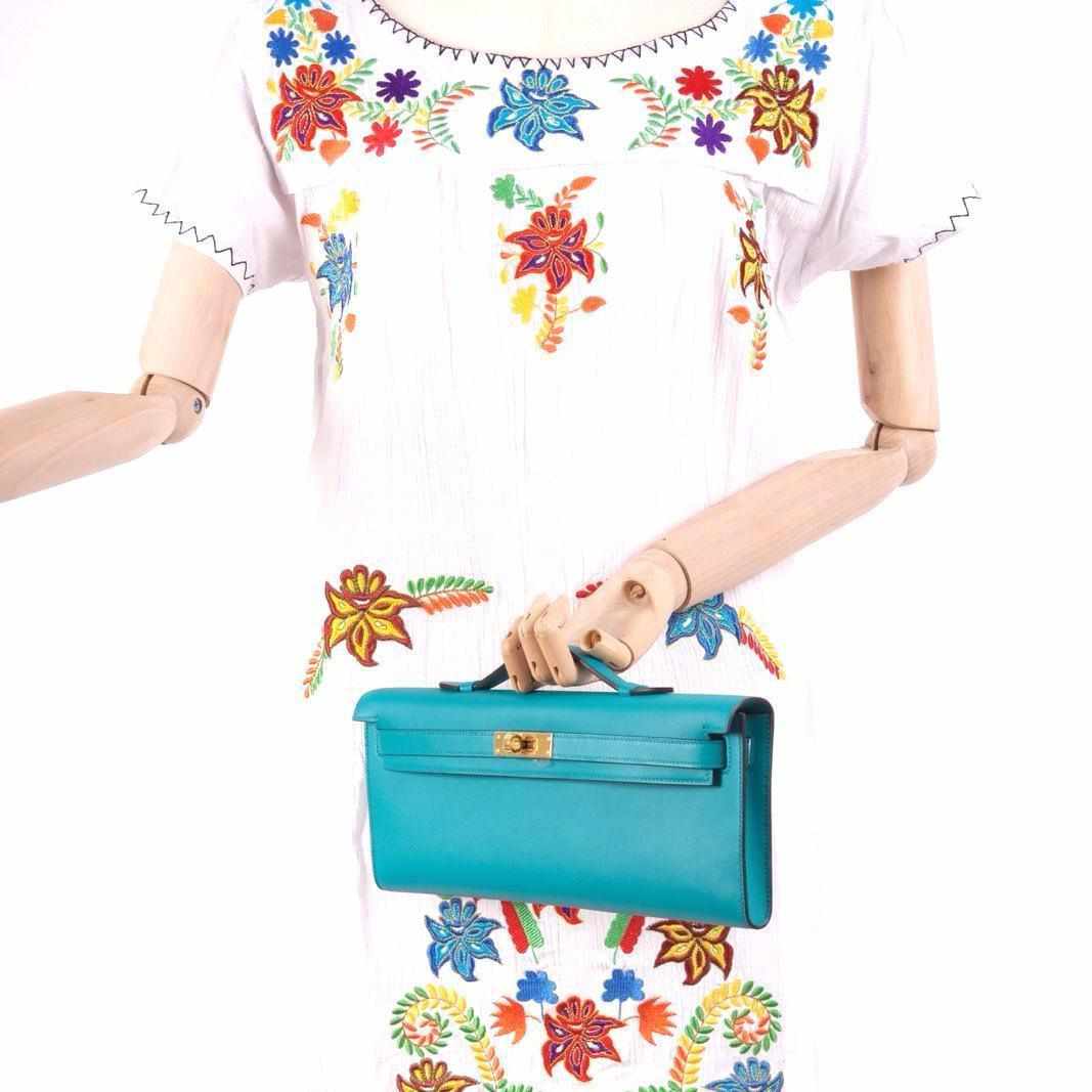 Hermès Kelly Cut Blue Paon Swift Gold Hardware