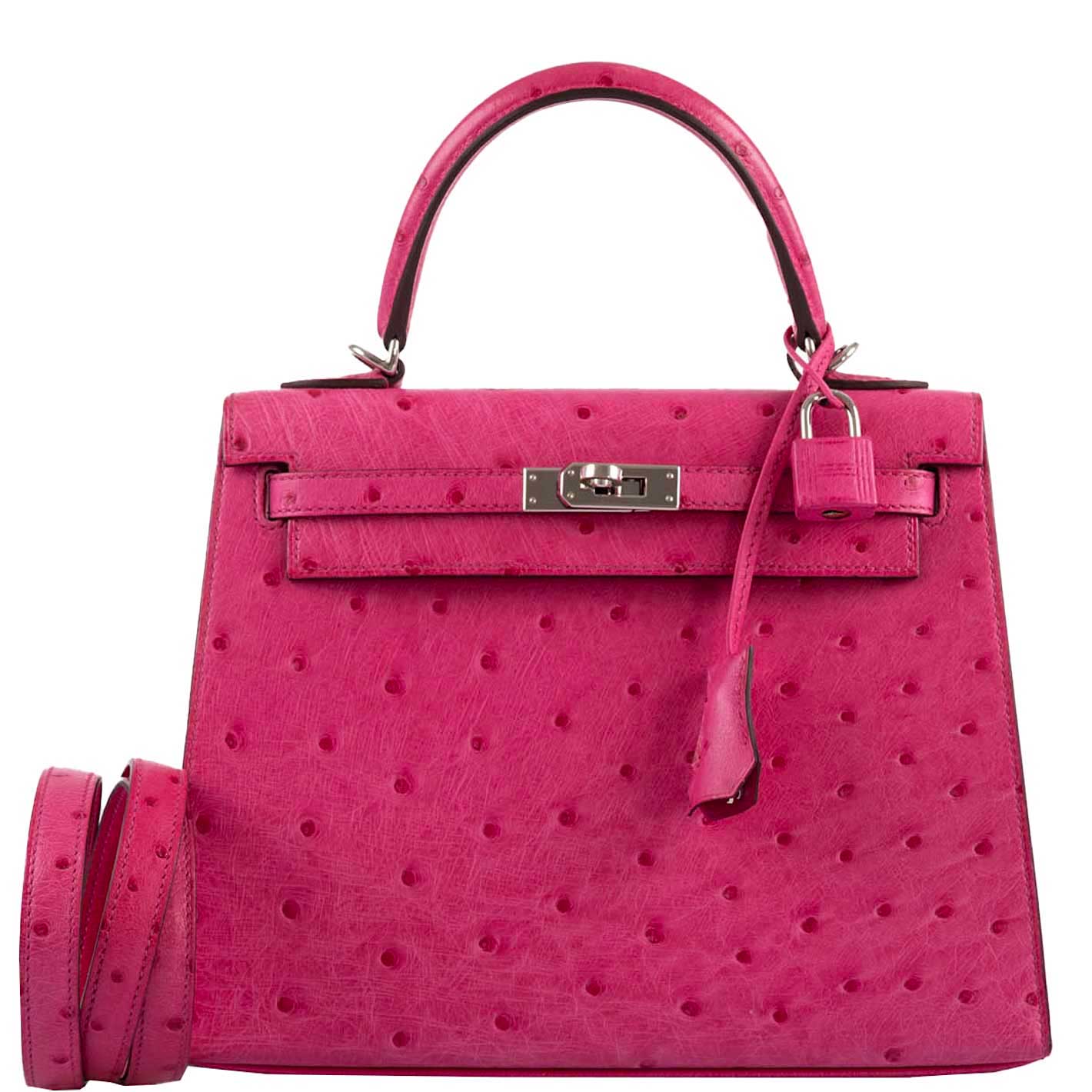 Hermès Kelly 25 Sellier Rose Tyrien Ostrich with Palladium Hardware - 2019, D