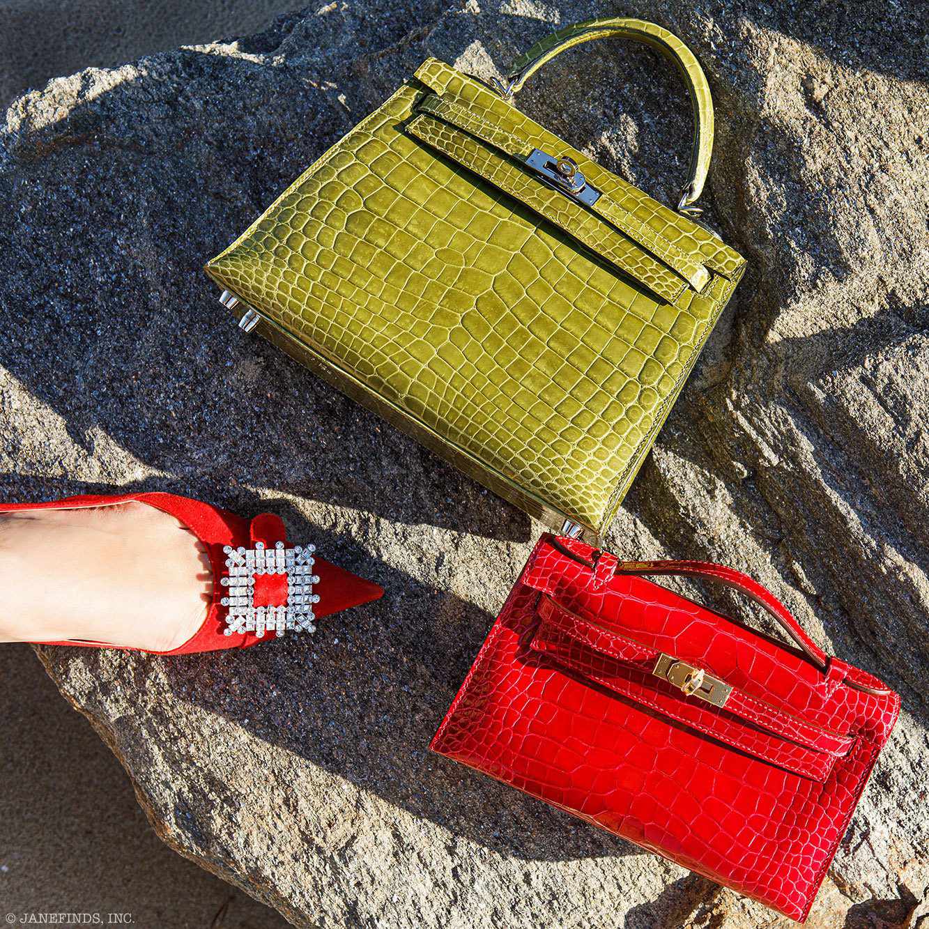 Hermès Kelly 25 Sellier Vert Anis Shiny Niloticus Crocodile Palladium Hardware - J