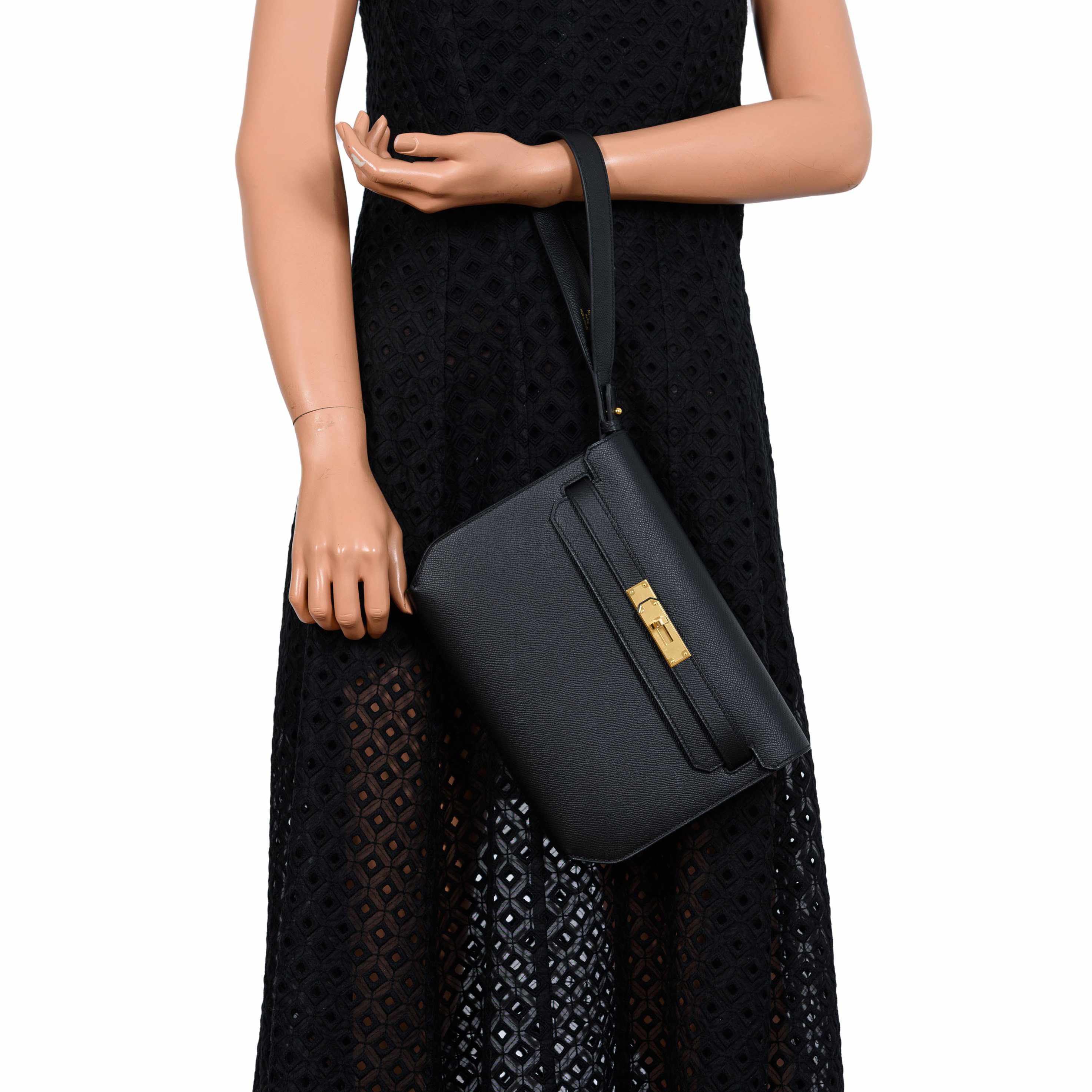 Hermès Kelly Depeches 25 Pochette Black Epsom Gold Hardware