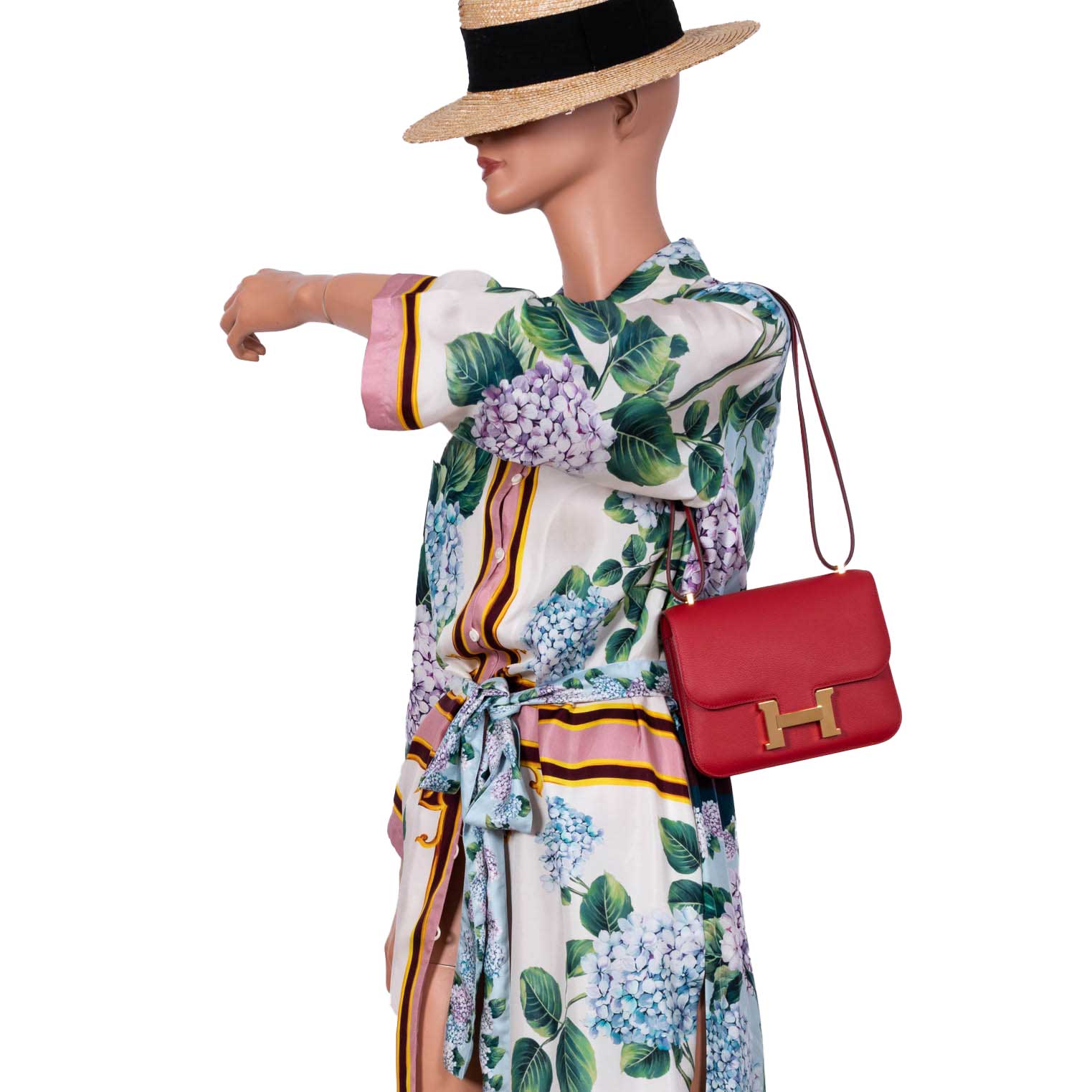 Hermès Constance 18 Rouge Casaque Tadelakt leather Gold Hardware