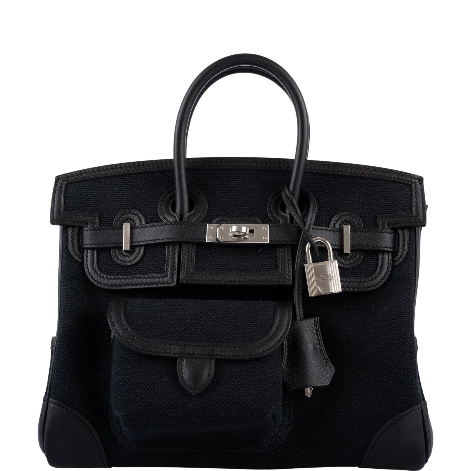 Hermès Cargo Birkin 25 Black Swift and Toile Canvas with Palladium Hardware