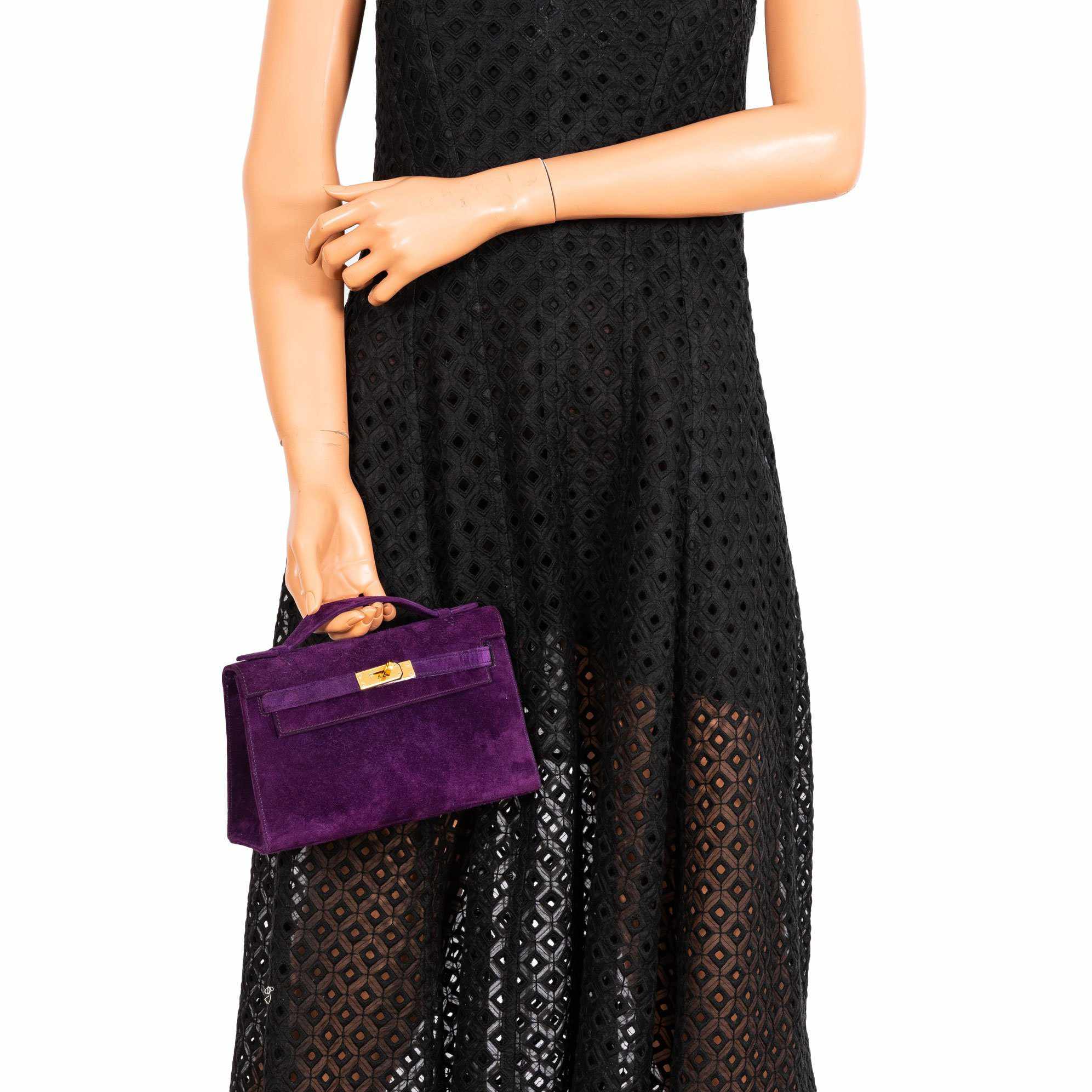 Hermès Kelly Pochette Violet Veau Doblis Suede Gold Hardware