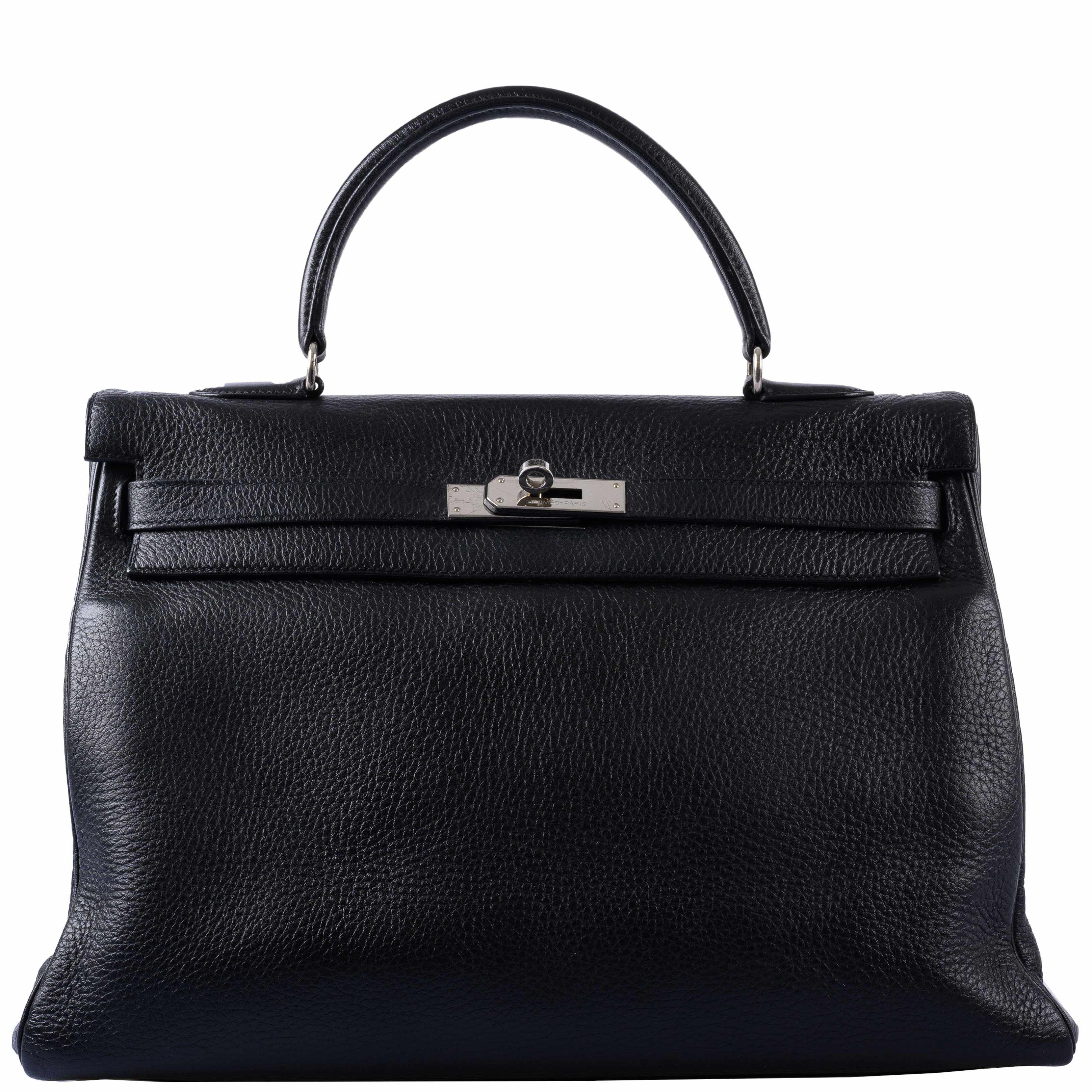 Hermès Kelly 35 Retourne Black Clemence Palladium Hardware