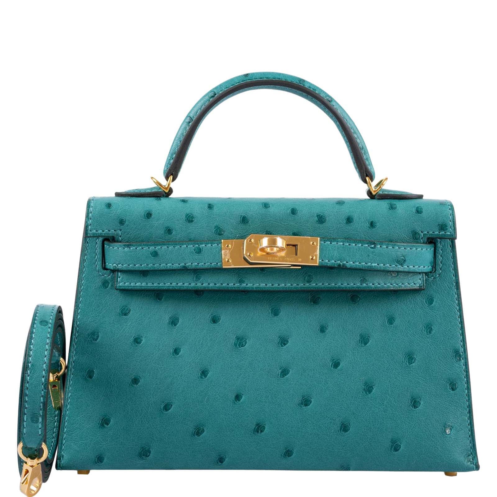 Hermès Kelly 20 Mini II Sellier Vert Verone Ostrich Gold Hardware