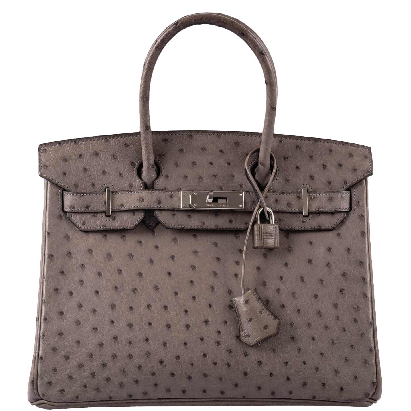 Hermès Birkin 30 Gris Tourterelle Ostrich Palladium Hardware - 2011, O Square
