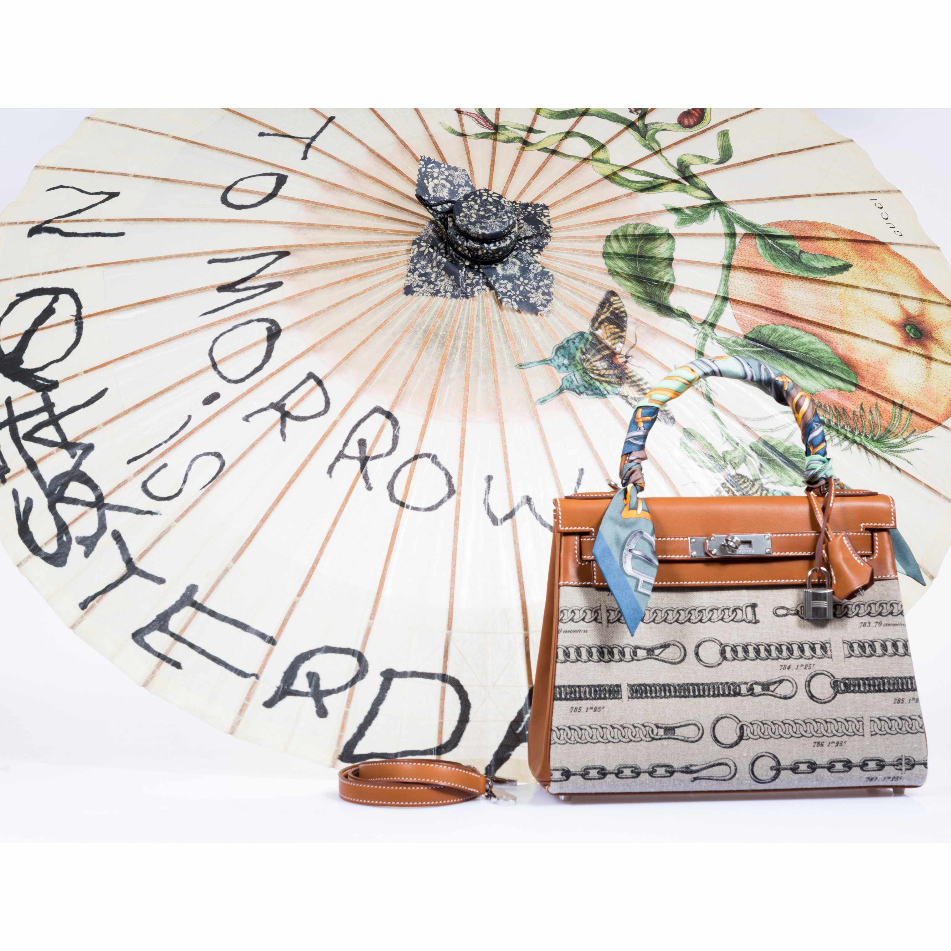 Hermès Kelly 28 De Camp Dechainee Toile And Fauve Barenia Palladium Hardware