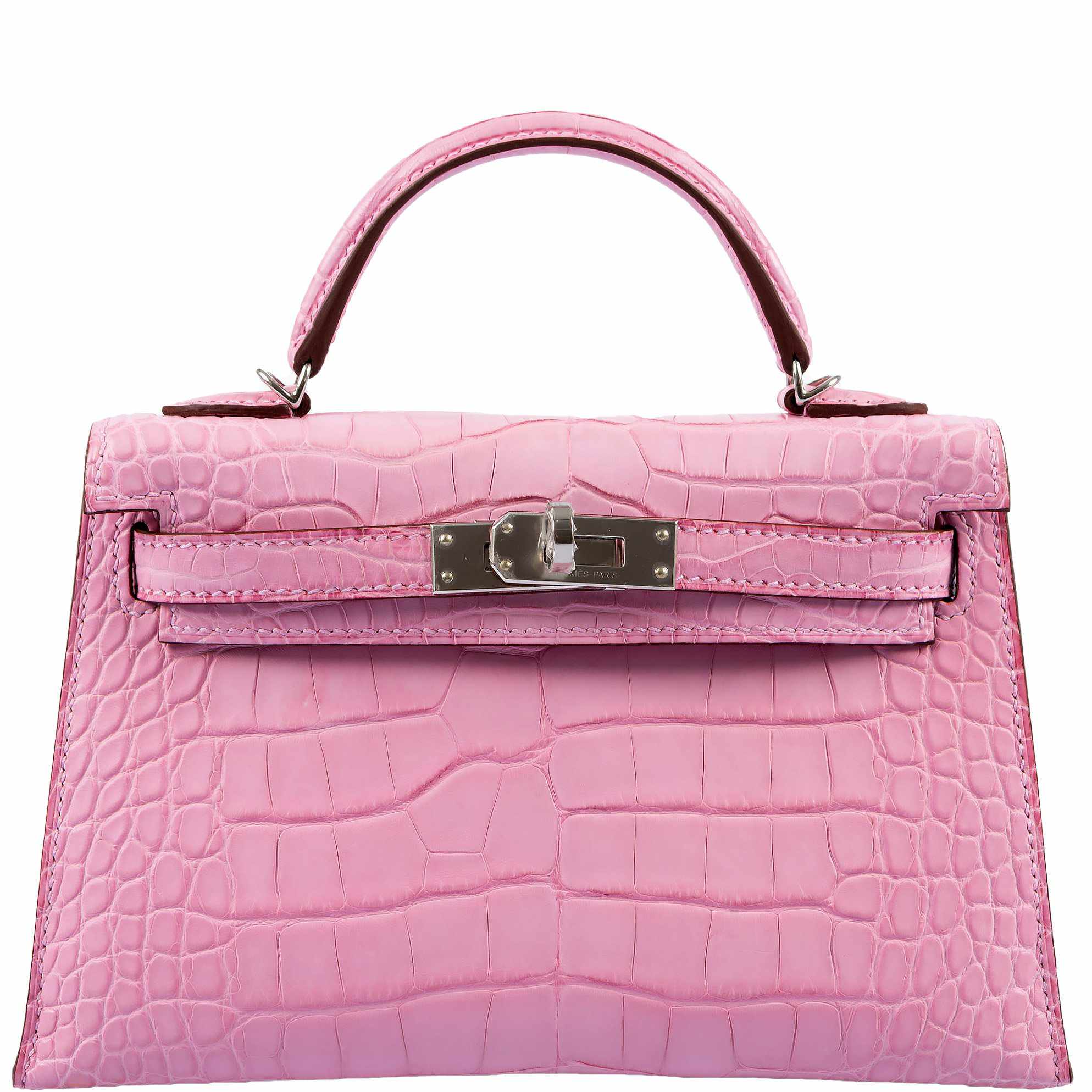 Hermès Kelly 20 Mini II Sellier 5P Bubblegum Matte Pink Alligator Palladium Hardware - 2019, D