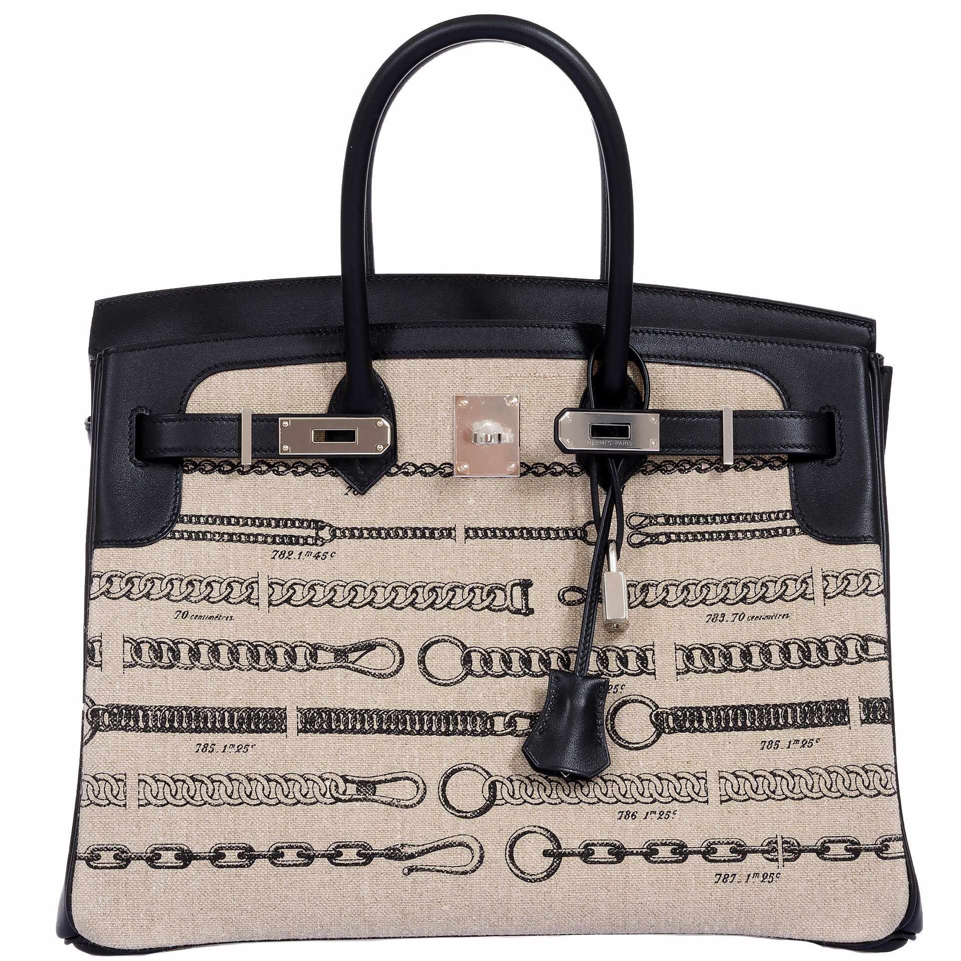 Hermès Birkin 35 De Camp Dechainee Toile And Black Veau Swift Palladium Hardware