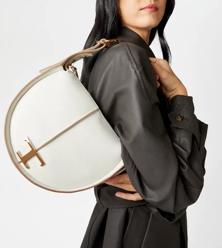 TOD'S T Timeless Hobo Bag in Leather Small White