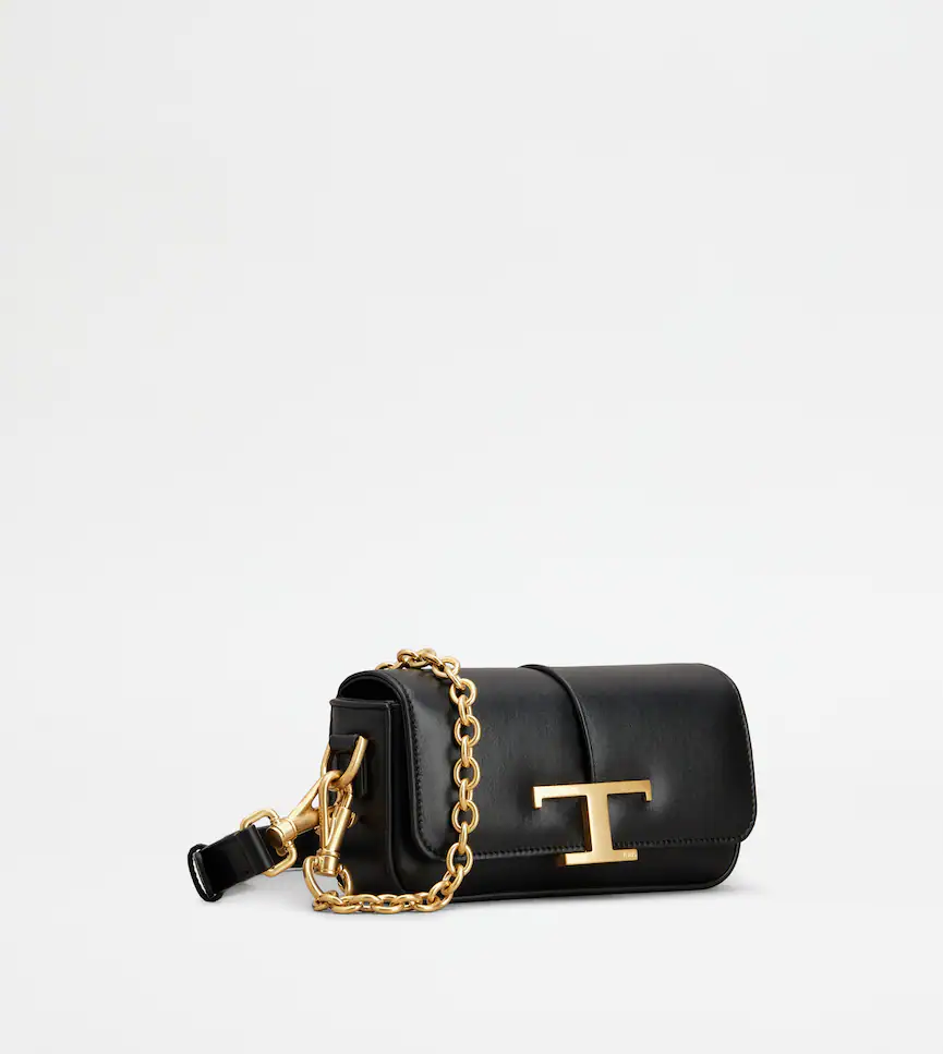 TOD'S T Timeless Crossbody Bag in Leather Mini Black