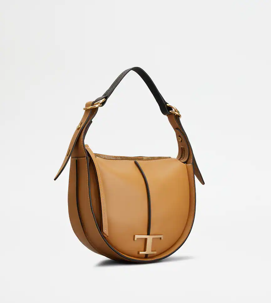 TOD'S T Timeless Hobo Bag in Leather Small Brown