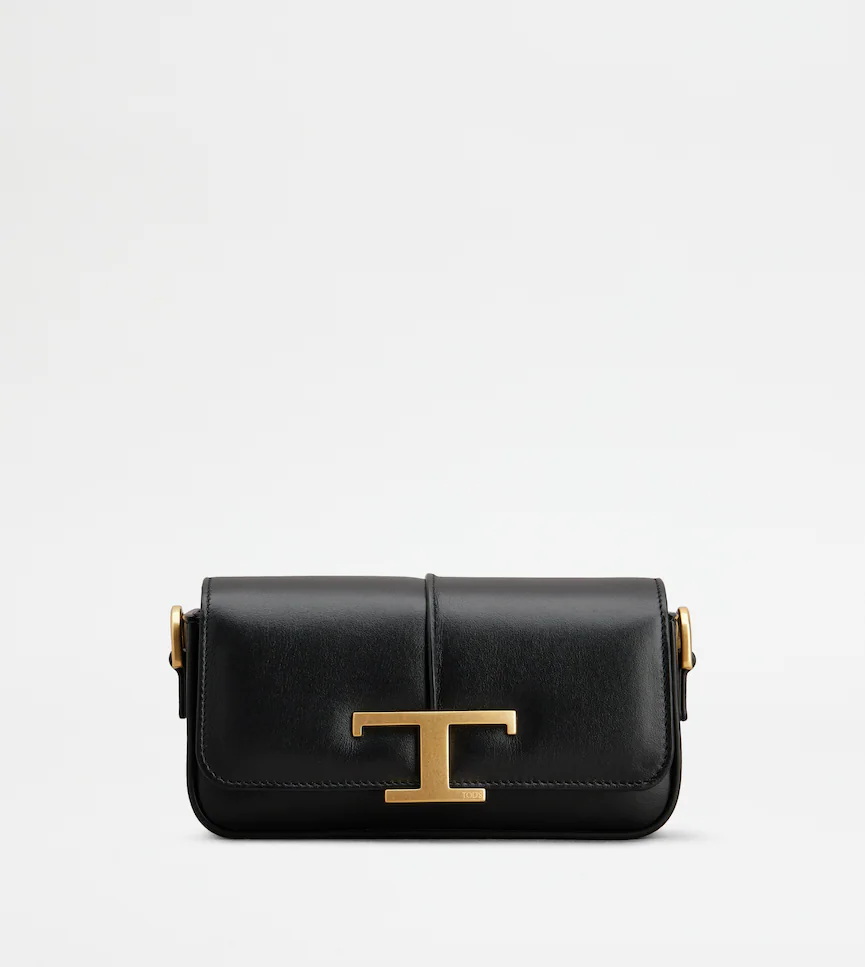 TOD'S T Timeless Crossbody Bag in Leather Mini Black