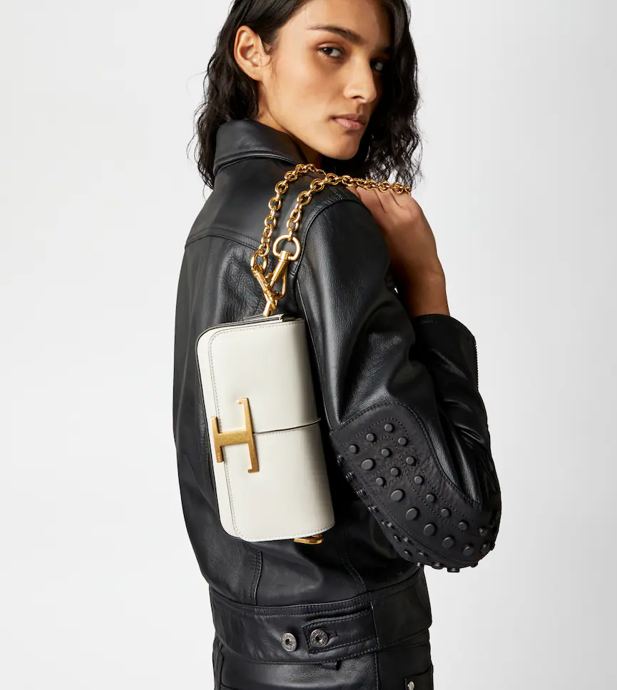 TOD'S T Timeless Crossbody Bag in Leather Mini White