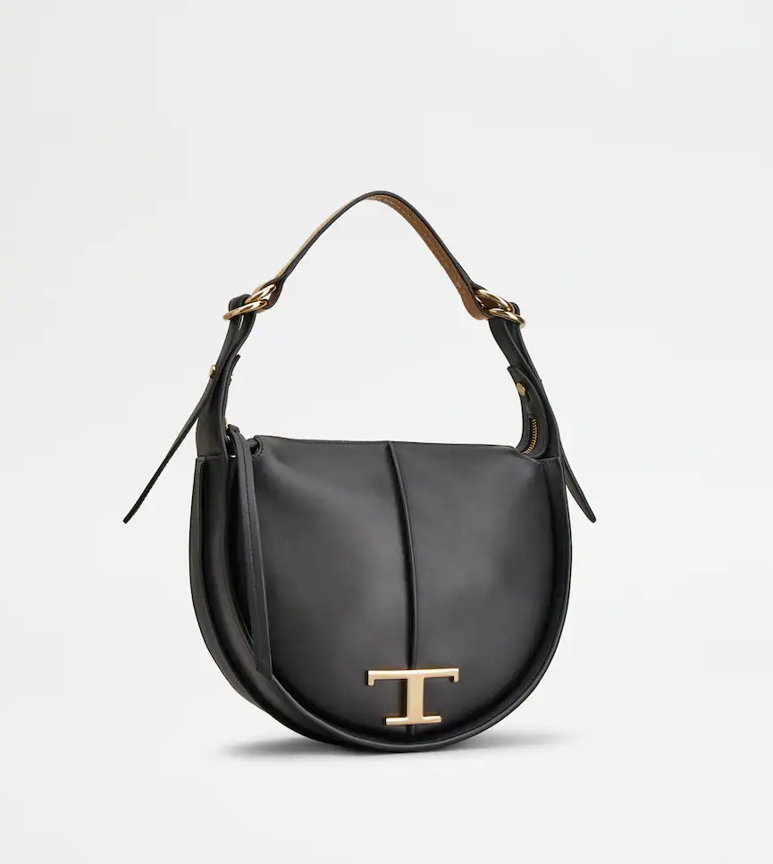 TOD'S T Timeless Hobo Bag in Leather Small Black