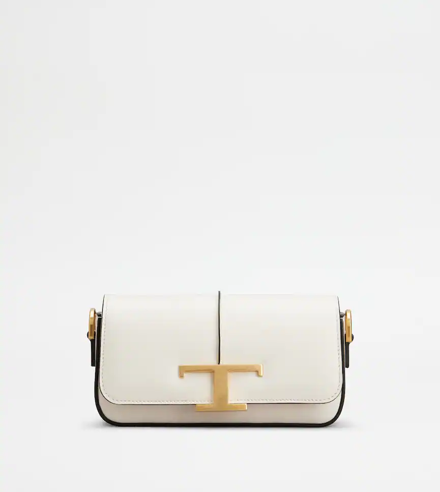 TOD'S T Timeless Crossbody Bag in Leather Mini White