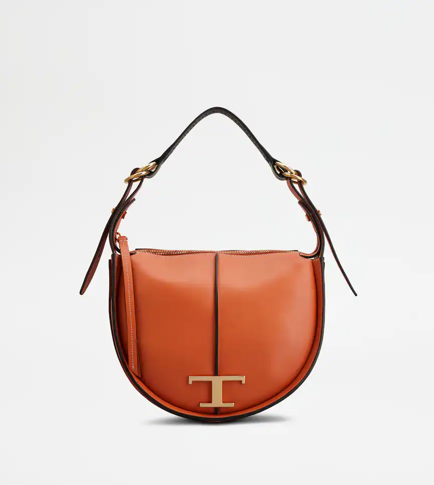TOD'S T Timeless Hobo Bag in Leather Small Orange