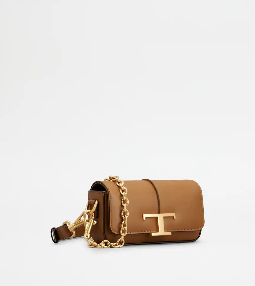 TOD'S T Timeless Crossbody Bag in Leather Mini Brown