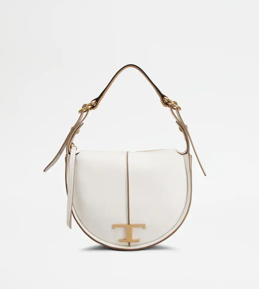 TOD'S T Timeless Hobo Bag in Leather Small White