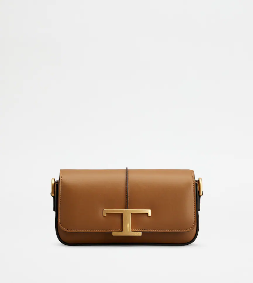 TOD'S T Timeless Crossbody Bag in Leather Mini Brown