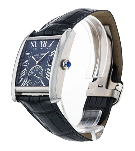 Cartier Tank MC Men's Watch Automatic Large Stainless Steel Blue Dial Alligator Leather Strap WSTA0010