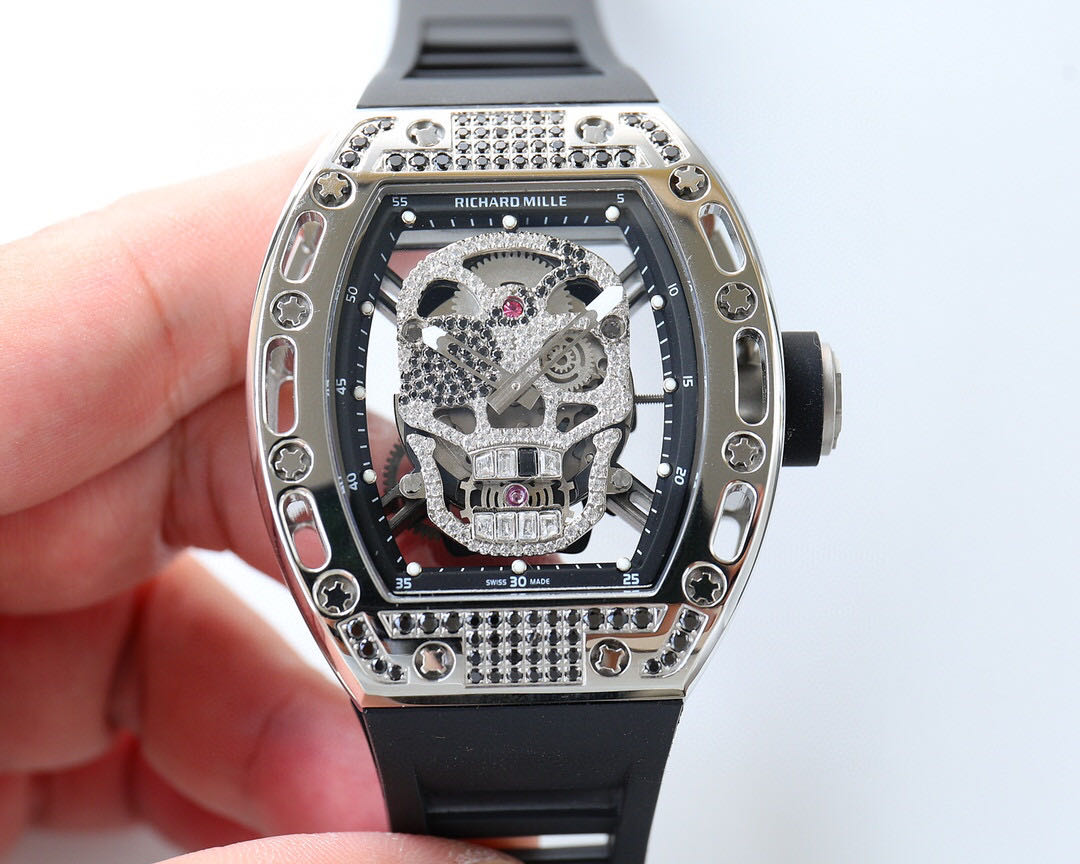 Richard Mille RM-052 Men Mechanical Watch Diamonds Skull Dial