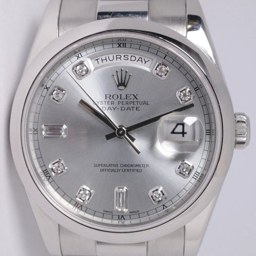 Rolex Day Date 36 Silver Set With Diamonds Dial President Men's Watch 118206