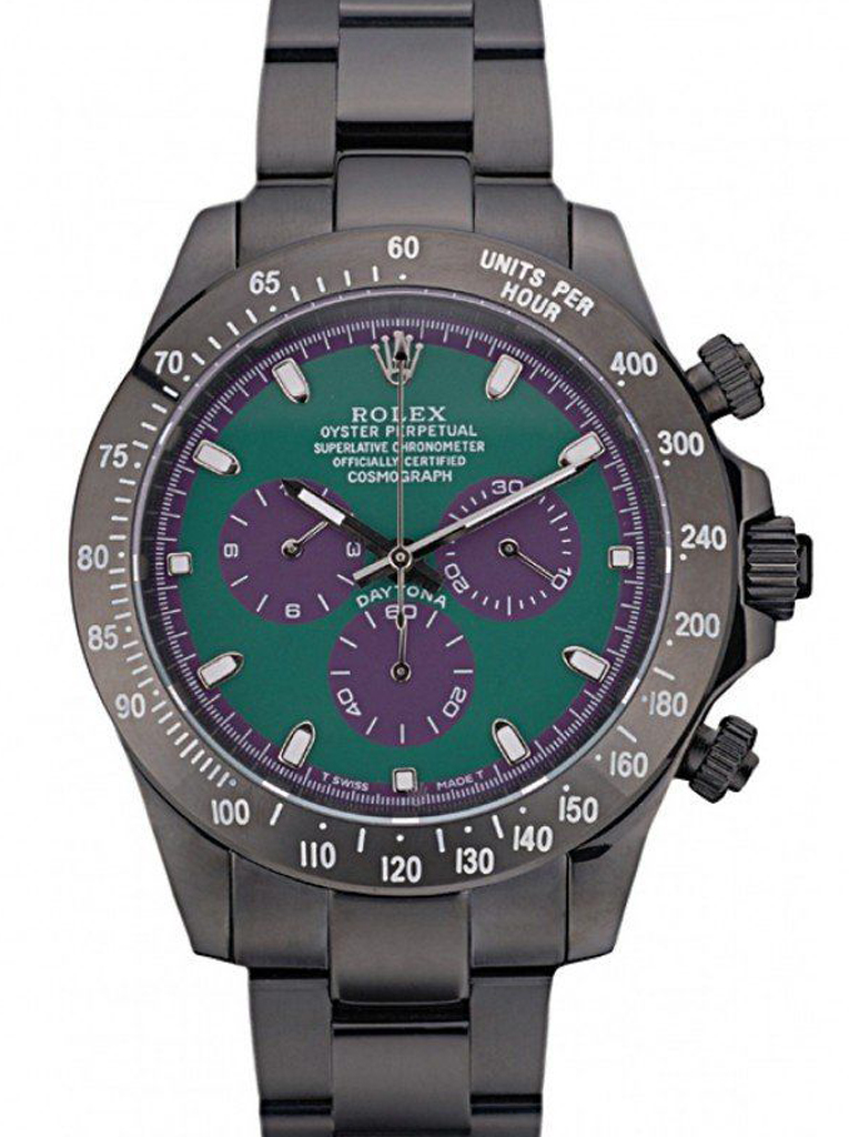 Replica Rolex Daytona Black Ion Plated Tachymeter Black Stainless Steel Strap Green Dial 80246