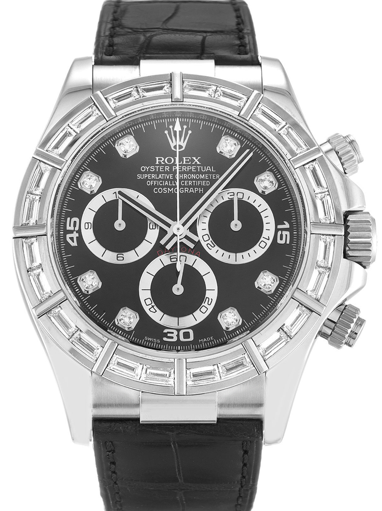 Rolex Cosmograph Daytona 18K White Gold 40mm  Black Diamond Dial 116589BRIL Men's Watch