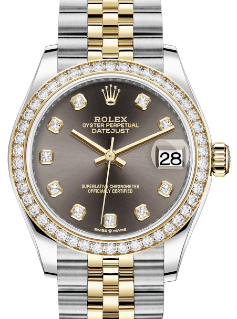 Rolex Lady-Datejust 31 Yellow Gold/Steel Dark Grey Diamond Dial & Diamond Bezel Jubilee Bracelet 278383RBR