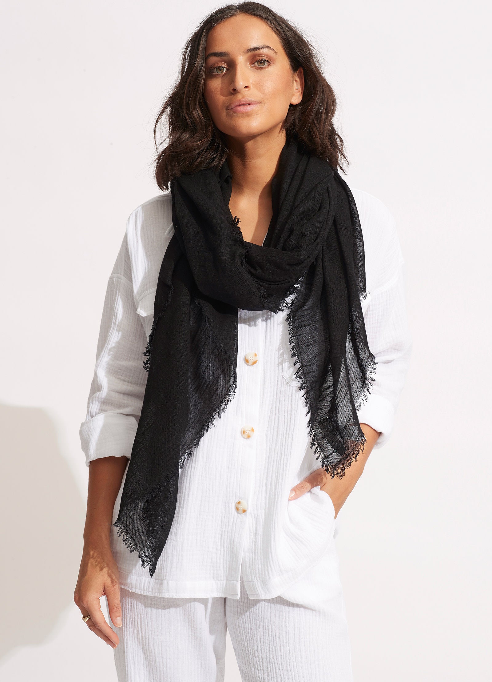Textured Cotton Beach Wrap - Black