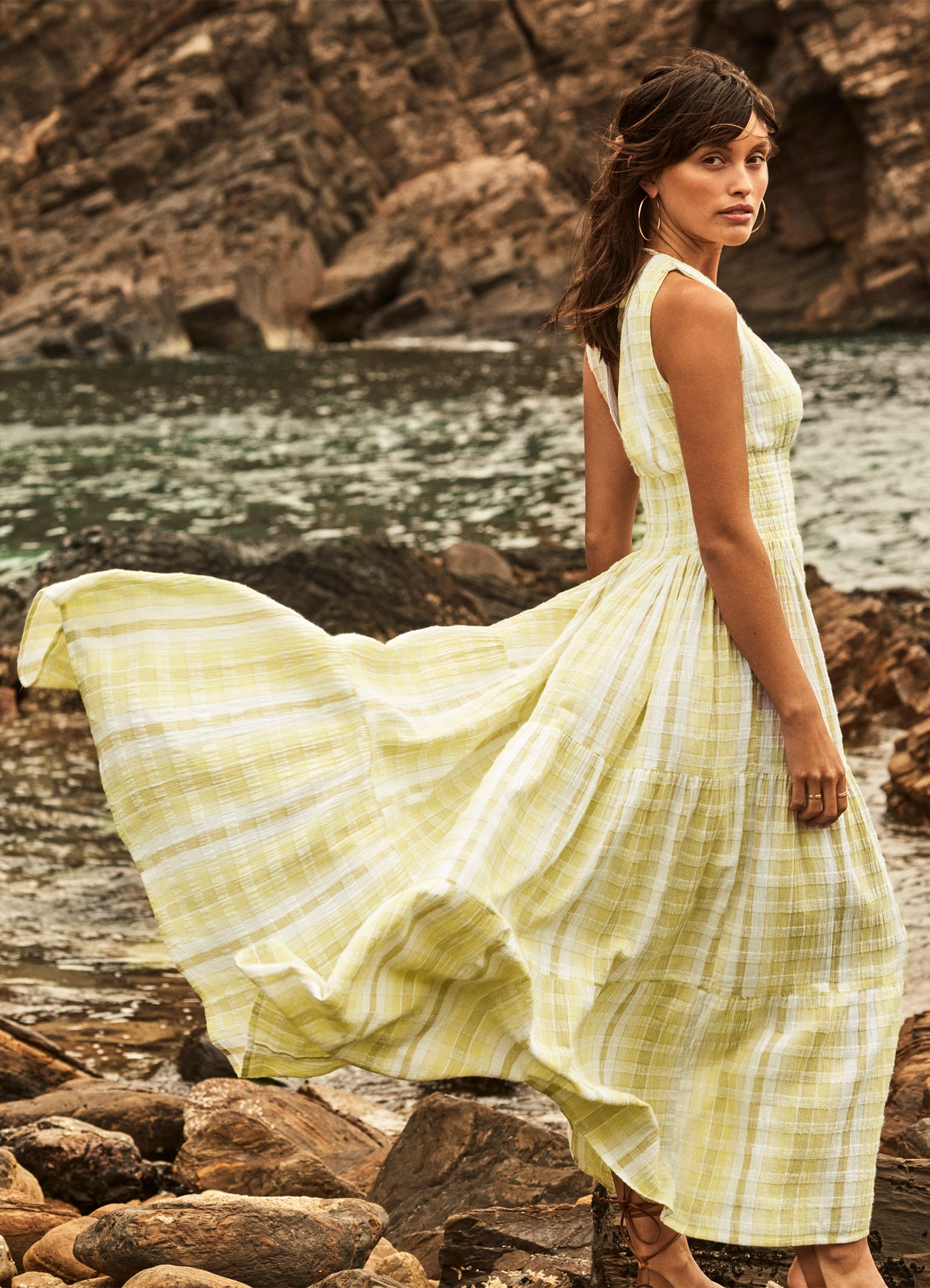 Textured Gingham Maxi Dress - Wild Lime