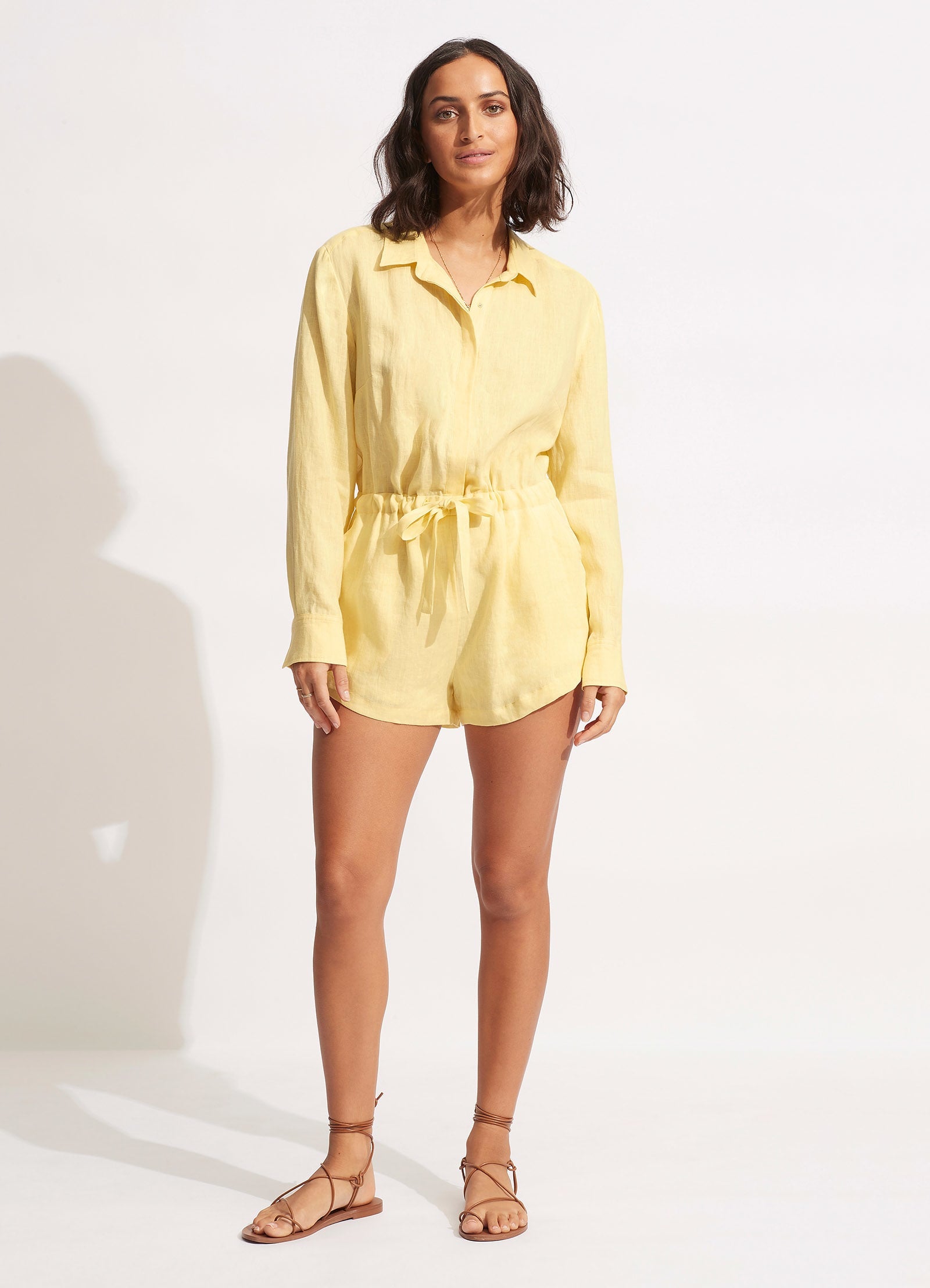 Linen Playsuit - Lemon