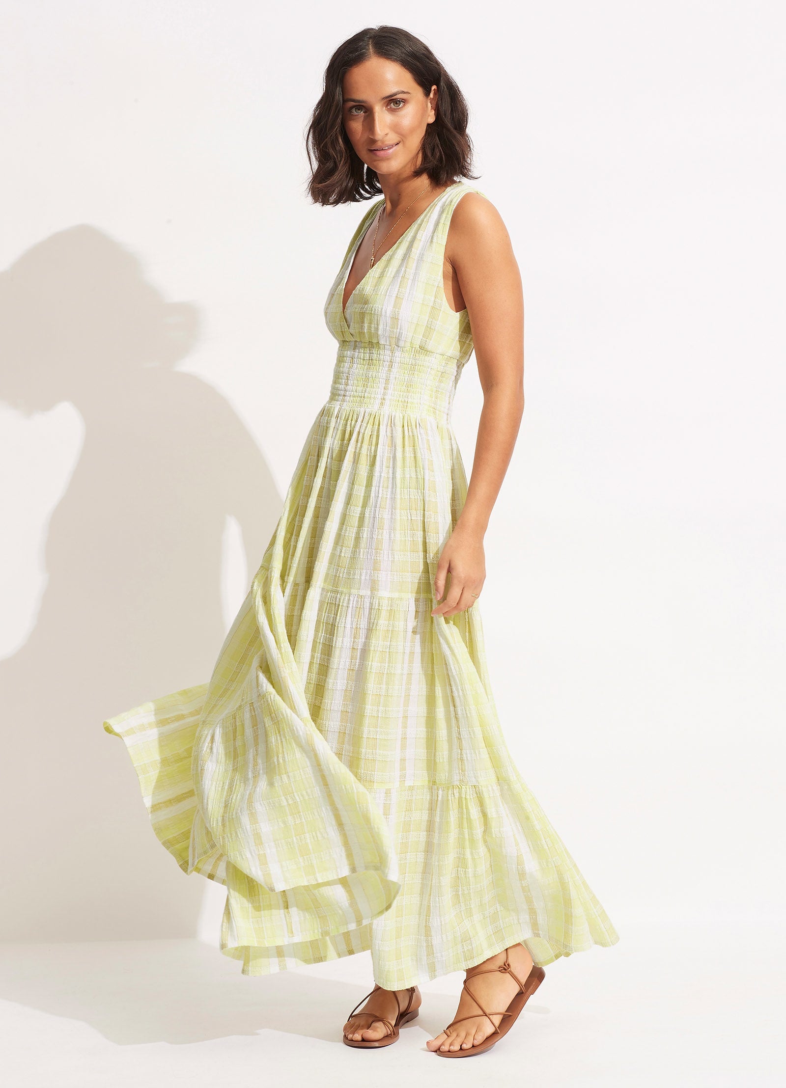 Textured Gingham Maxi Dress - Wild Lime