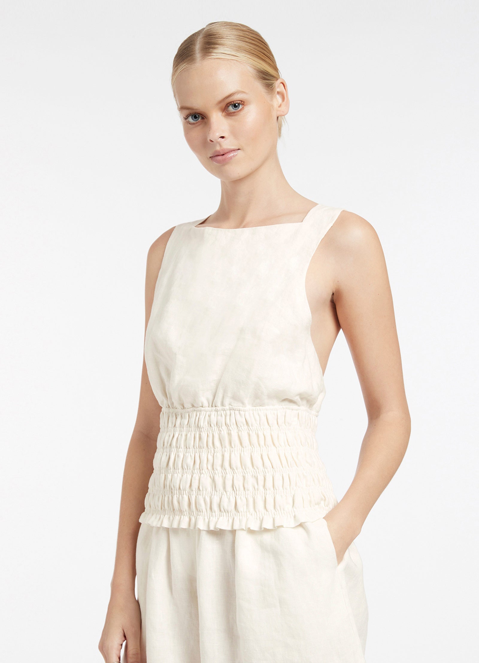 Jetset Shirred Top - Cream