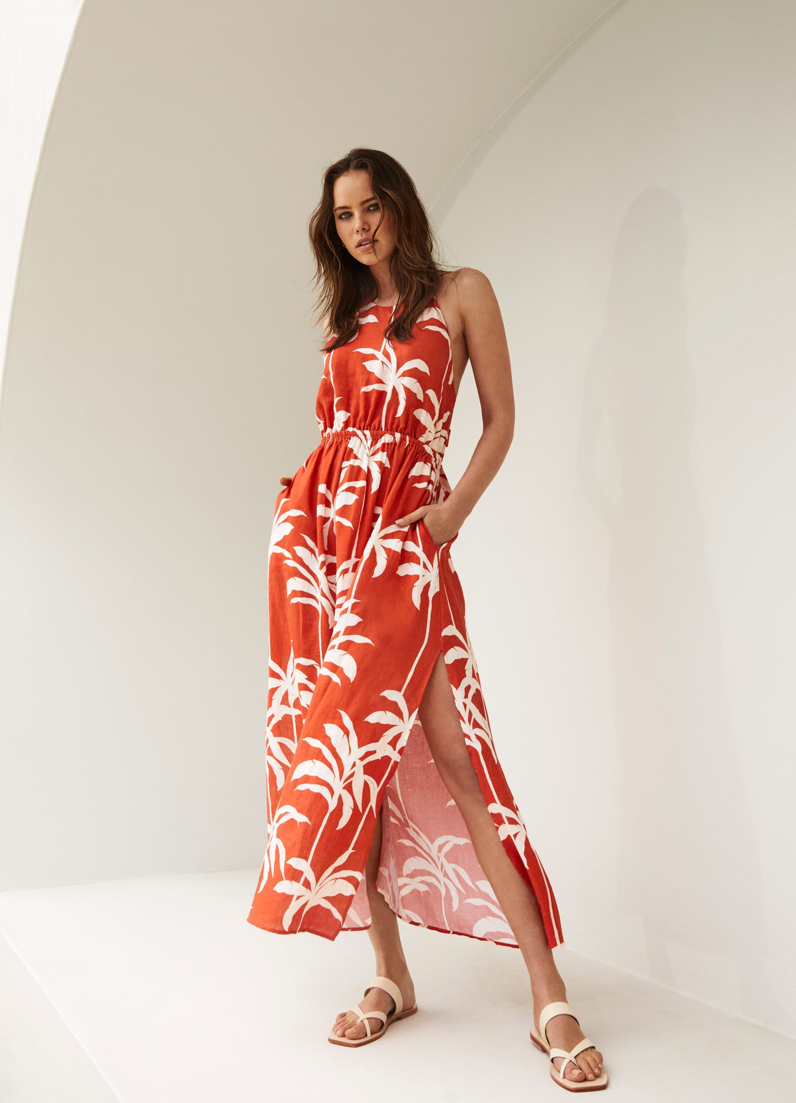 Palme Tie Back Maxi Dress - Cherry
