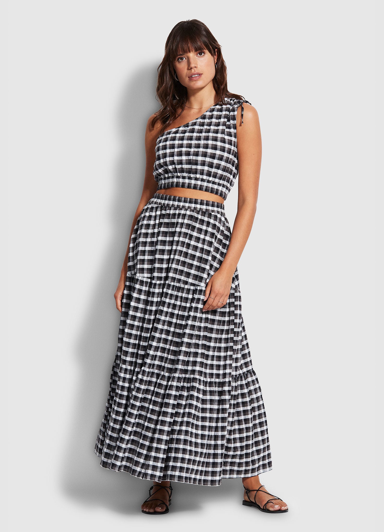 Gingham Tiered Skirt  - Black