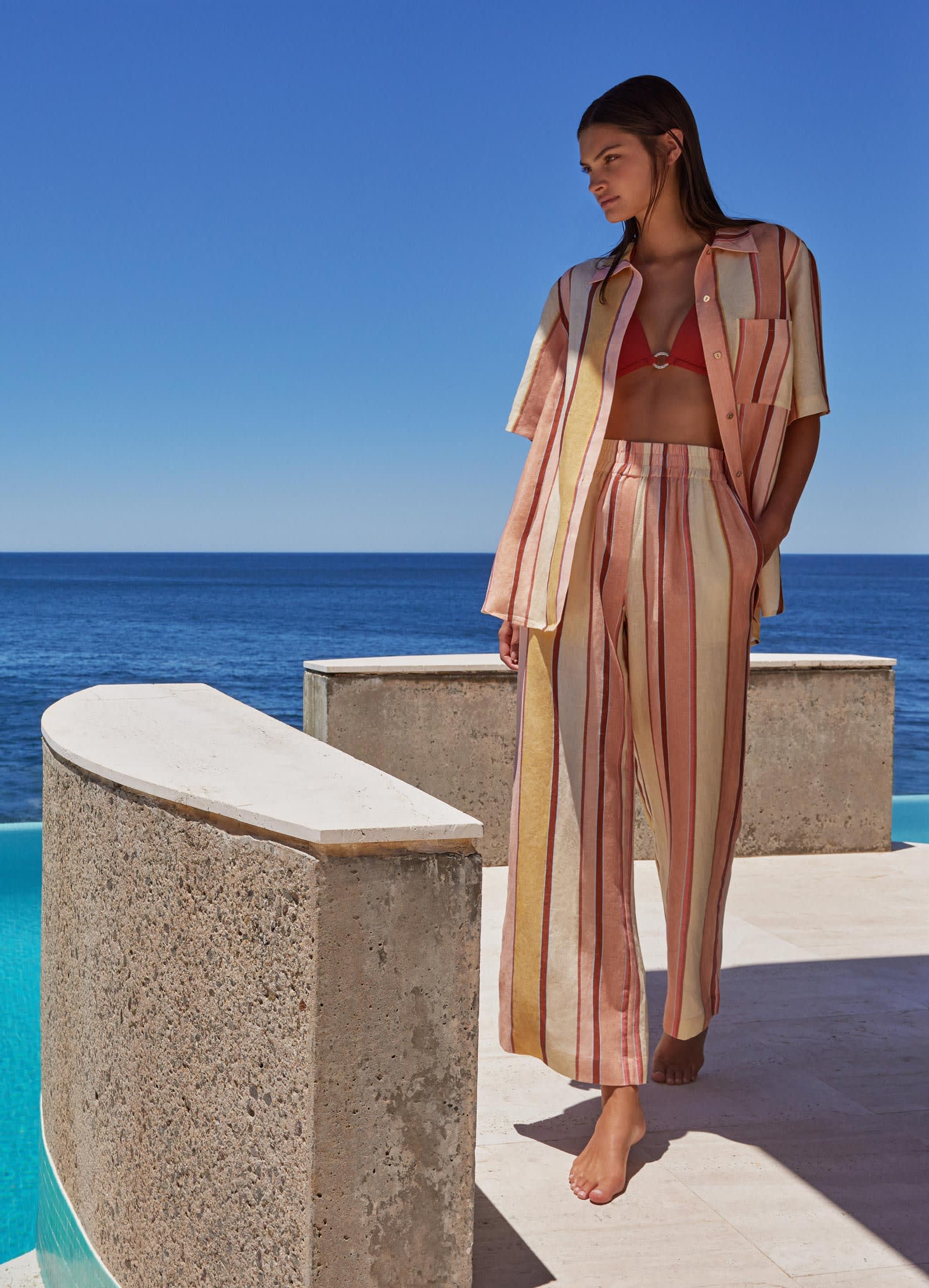 Fira Stripe Wide Leg Pants - Marigold