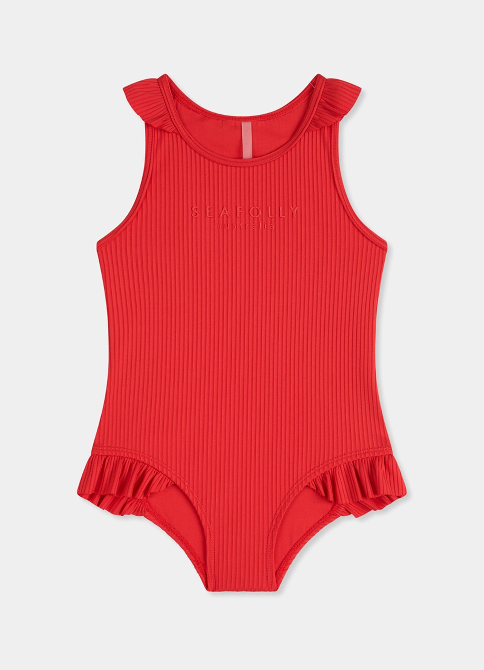 Summer Essential Girls Ruffle One Piece - Chilli Red