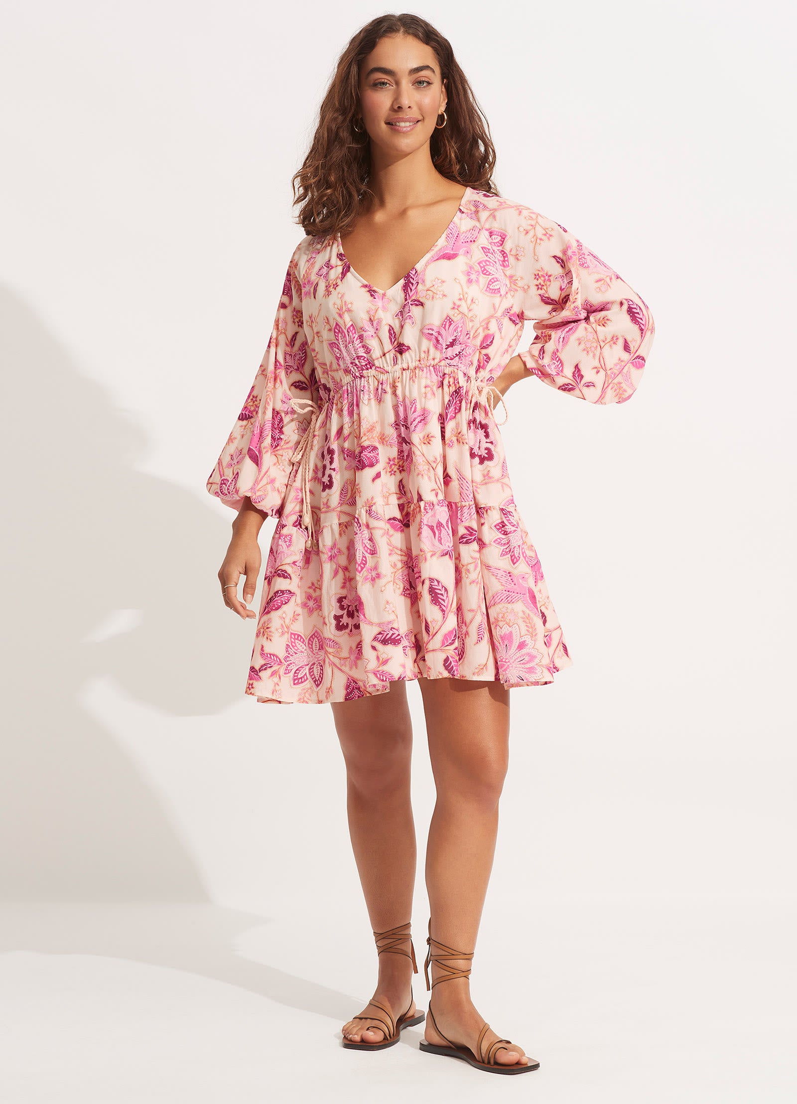 Silk Road Tier Mini Dress - Parfait Pink