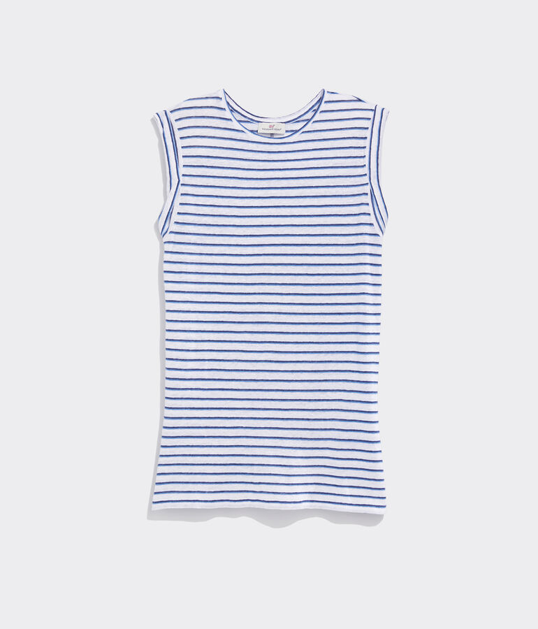 Striped Linen Rolled Sleeve Tank