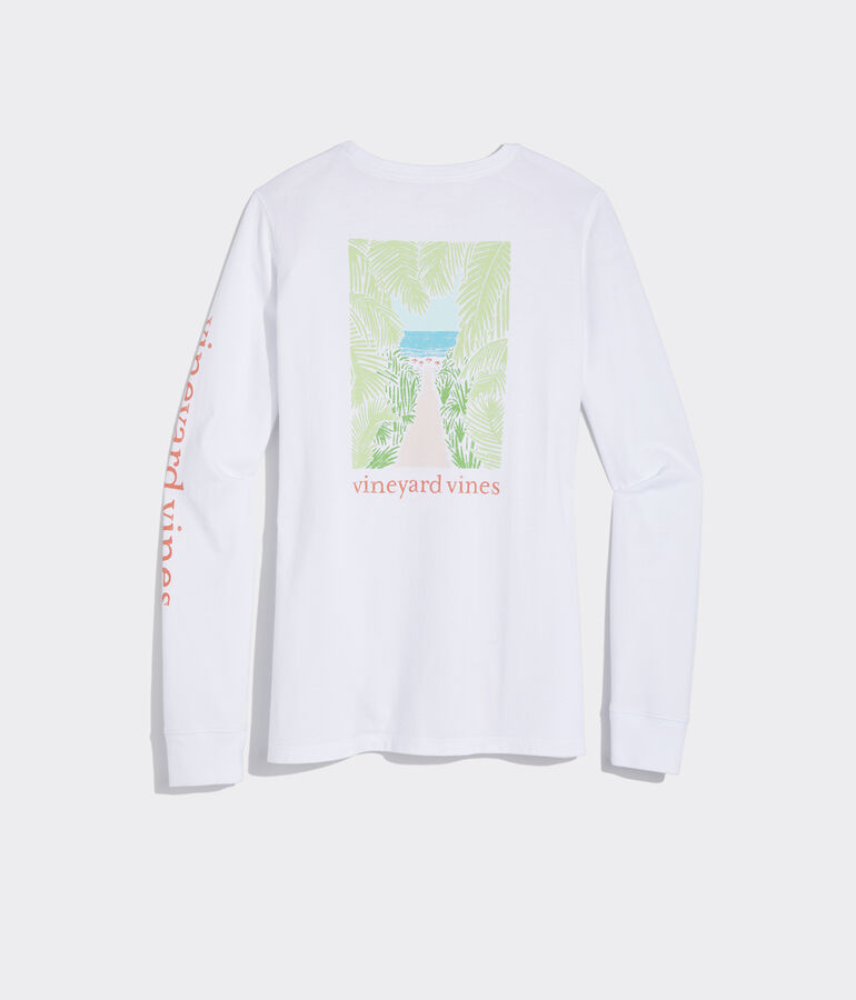 Palm Tree Beach Path Long-Sleeve Pocket Tee