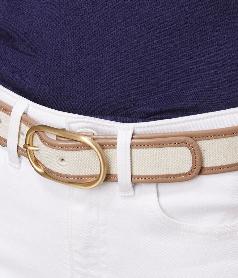Leather-Trim Flecked Canvas Belt