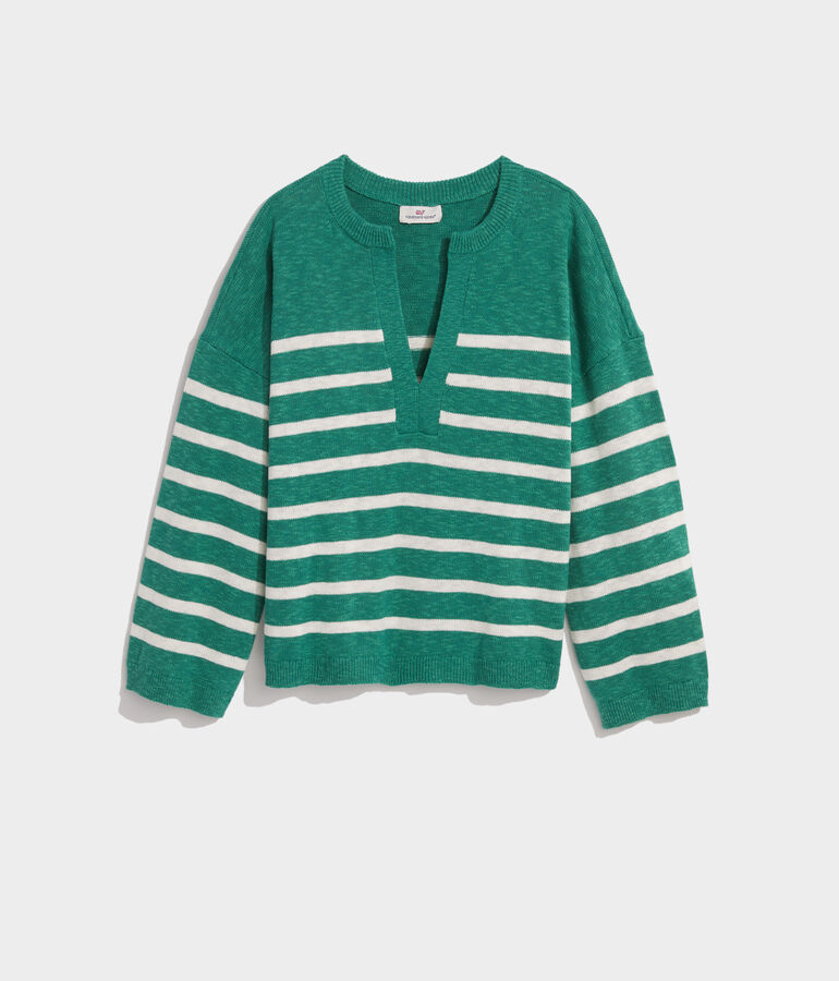Breton Stripe Slub Split-Neck Sweater