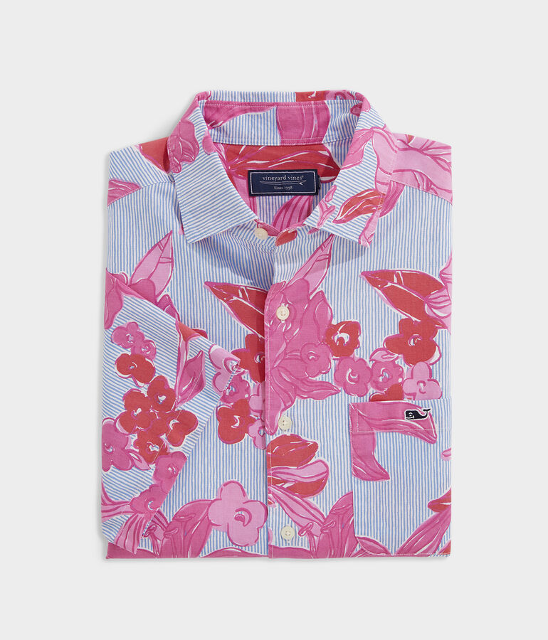 Kentucky Derby Stretch Poplin Short-Sleeve Roses & Posies Shirt